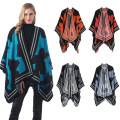 New Arrival Wholesale Fashion V Cut Reversible Boho Buffalo Plaid Poncho Winter Women Oversize Solid Thick Blanket Shawl Scarf